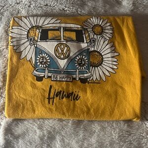 Yellow Graphic Tee with VW Bus Design Be Happy Hawaii